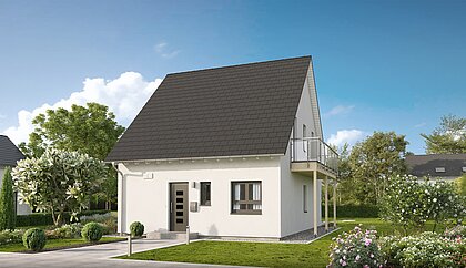 Einfamilienhaus Home 3 von allkauf mit Satteldach, Ansicht Eingang am Tag