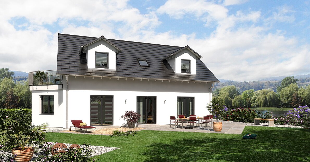 Mehrfamilienhaus Generation 4 von allkauf, Ansicht Garten am Tag