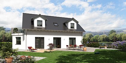 Mehrfamilienhaus Generation 4 von allkauf, Ansicht Garten am Tag
