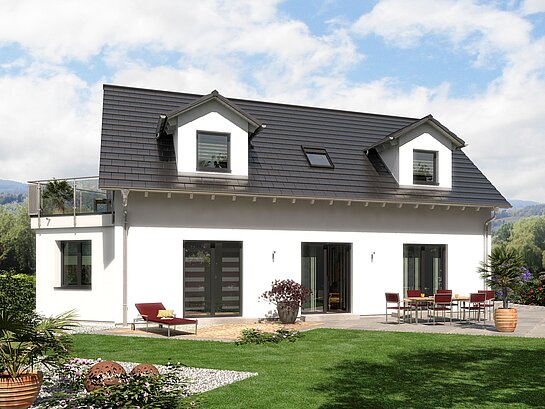 Mehrfamilienhaus Generation 4 von allkauf, Ansicht Garten am Tag