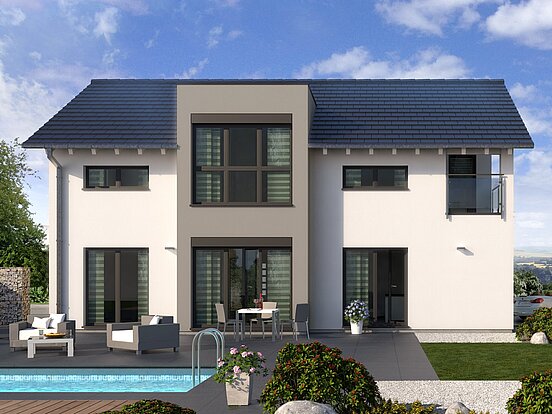 Einfamilienhaus Prestige 2 von allkauf, Ansicht Garten im Sommer