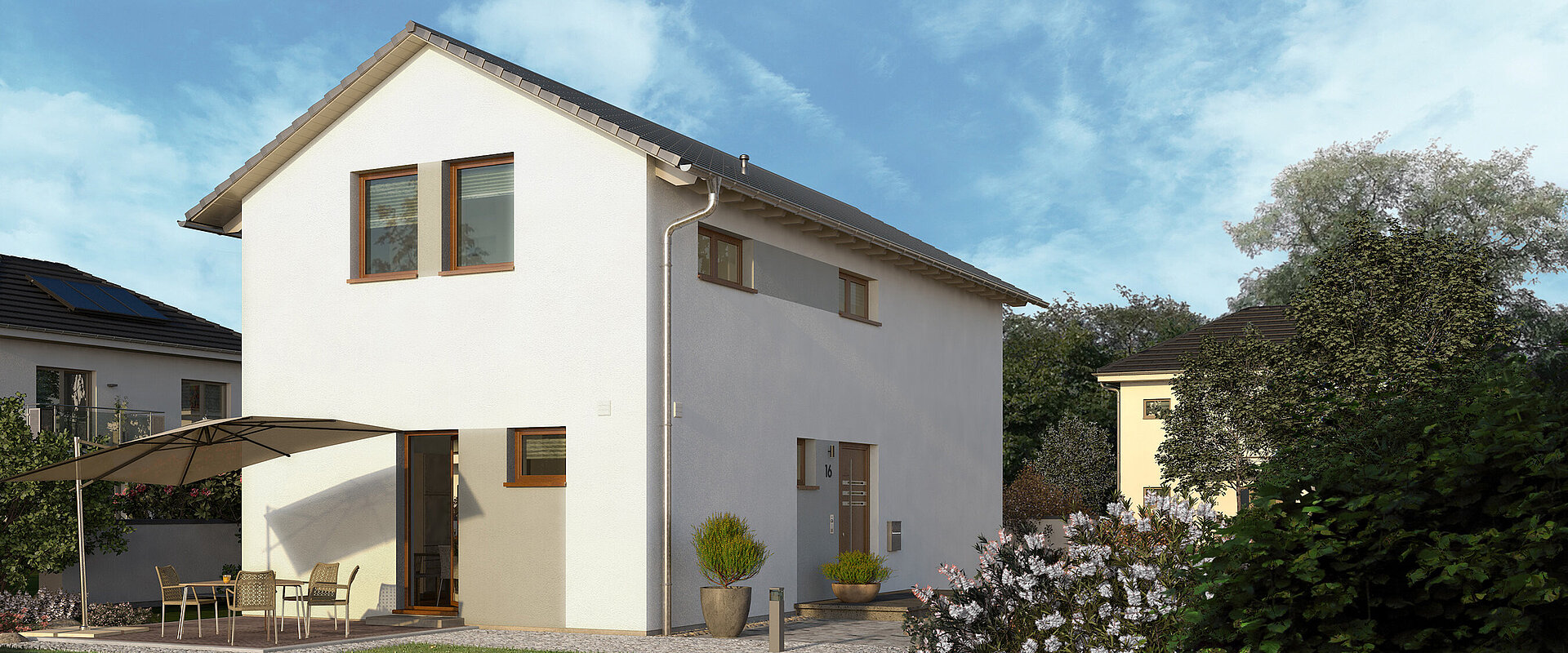 Einfamilienhaus Cityline 1 von allkauf, Ansicht Garten am Tag