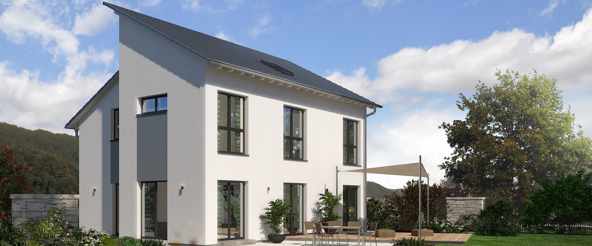 Einfamilienhaus Trendline S4 von allkauf, Ansicht Garten am Tag