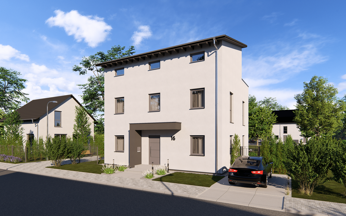 Einfamilienhaus Home 16 TP von allkauf, Ansicht Eingang am Tag