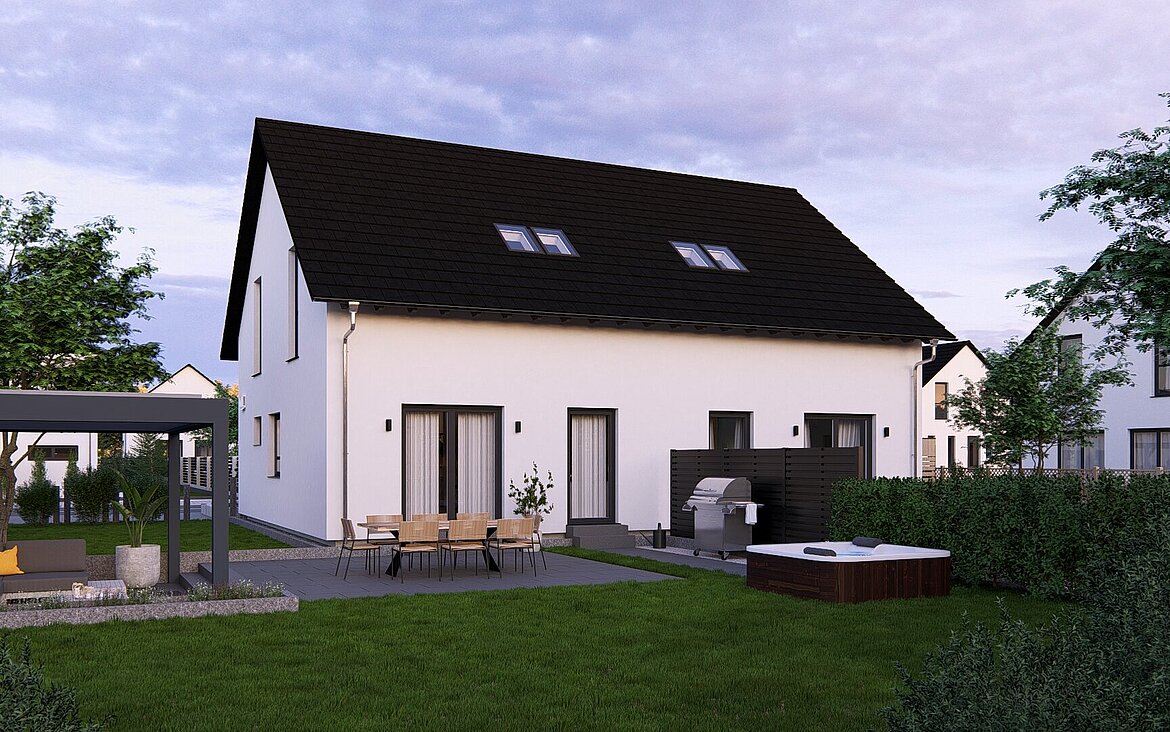 Aktionshaus Pure Home 5 von allkauf. Rückansicht am Abend