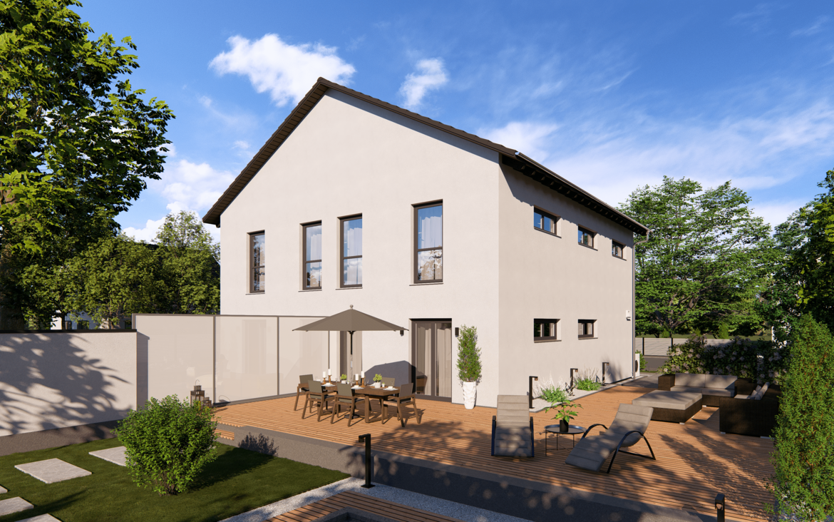 Mehrfamilienhaus Generation 19 von allkauf, Ansicht Garten am Tag