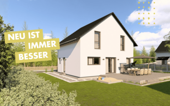 Rendering Aktionshaus mit Aufschrift Neu ist immer besser