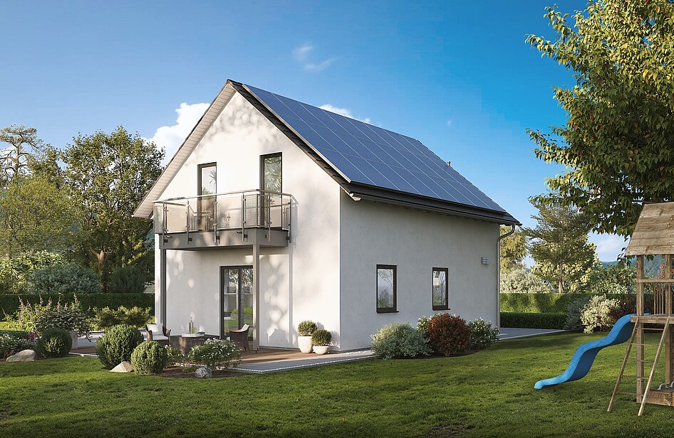 Aktionshaus Move 1 von allkauf, Ansicht Garten am Tag im Frühling.
