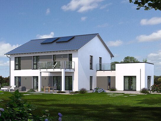 Mehrfamilienhaus Generation 5 V2 von allkauf, Ansicht Garten am Tag