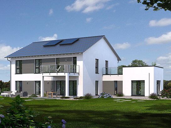 Mehrfamilienhaus Generation 5 V2 von allkauf, Ansicht Garten am Tag