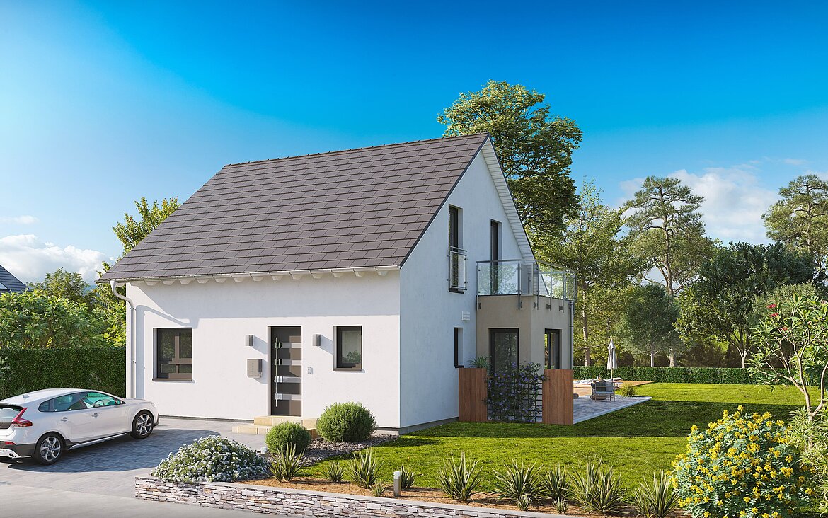 Einfamilienhaus Home 2 von allkauf mit Satteldach, Ansicht Eingang am Tag