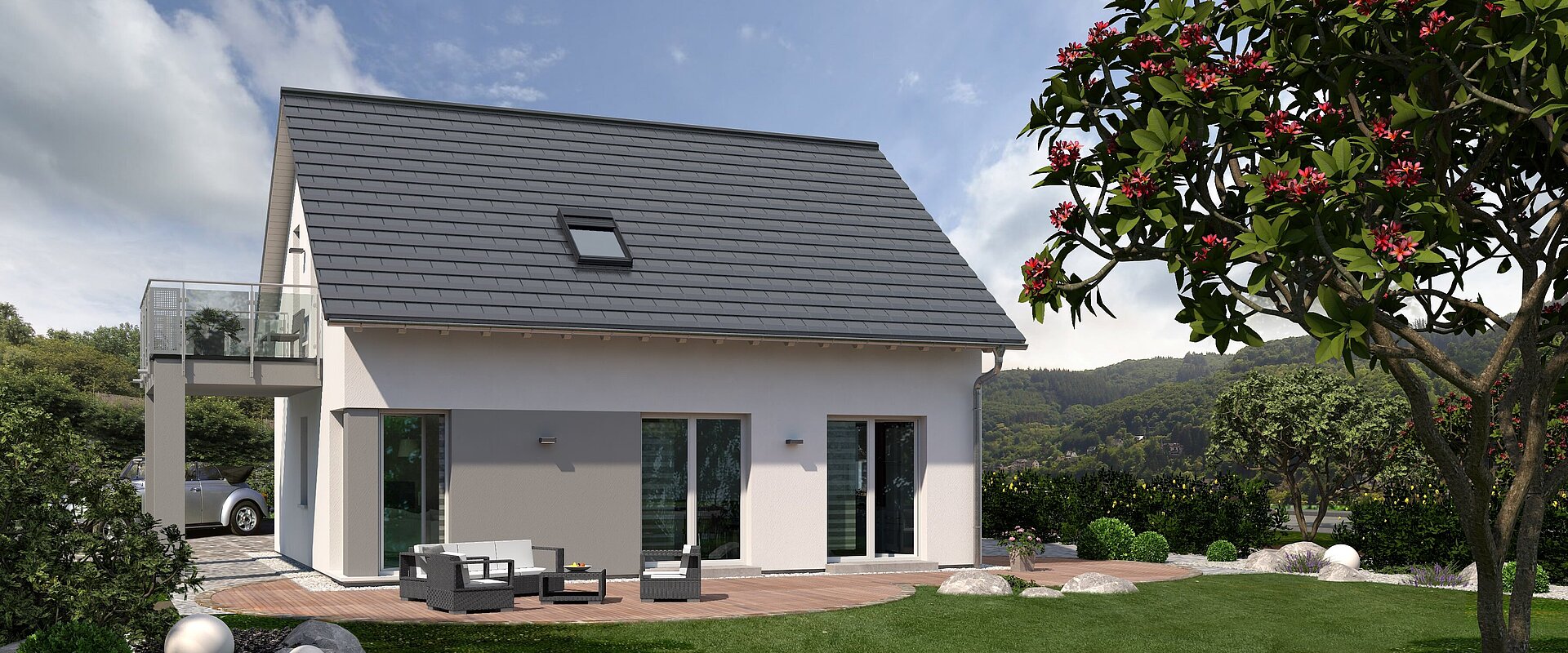 Mehrfamilienhaus Generation 12 von allkauf, Ansicht Garten am Tag