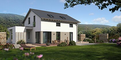 Mehrfamilienhaus Generation 10 von allkauf, Ansicht Garten am Tag