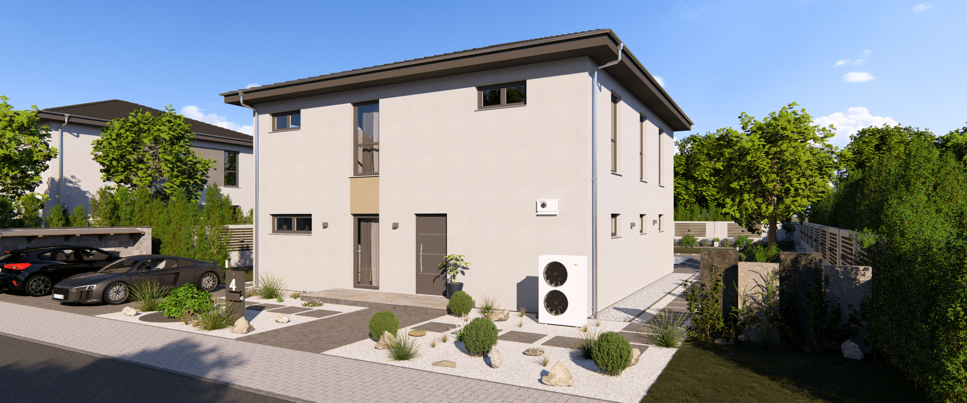 Stadtvilla City Villa 4 V4 von allkauf, Ansicht Eingang am Tag