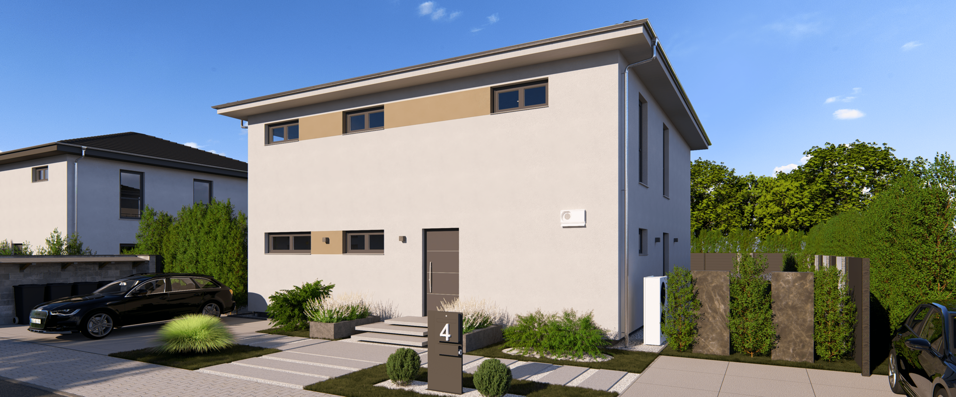 Stadtvilla City Villa 4 V3 von allkauf, Ansicht Eingang am Tag