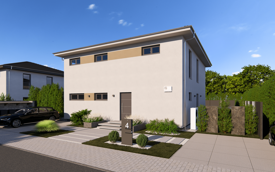Stadtvilla City Villa 4 V3 von allkauf, Ansicht Eingang am Tag