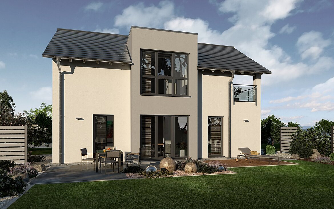 Einfamilienhaus Prestige 2 V3 von allkauf, Ansicht Garten bei Tag