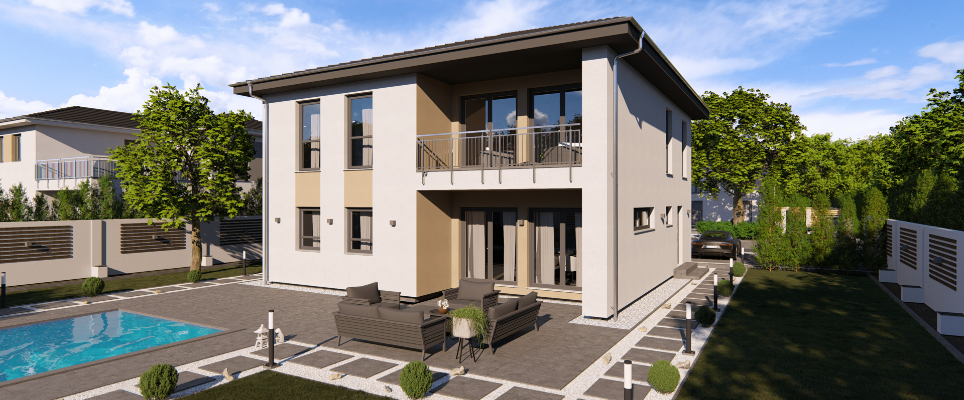 Stadtvilla City Villa 4 V4 von allkauf, Ansicht Garten am Tag