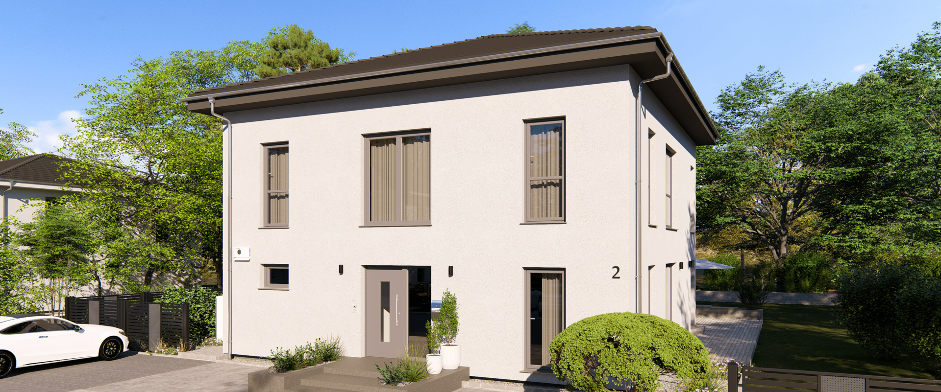 Stadtvilla City Villa 1 V2 von allkauf, Ansicht Eingang am Tag