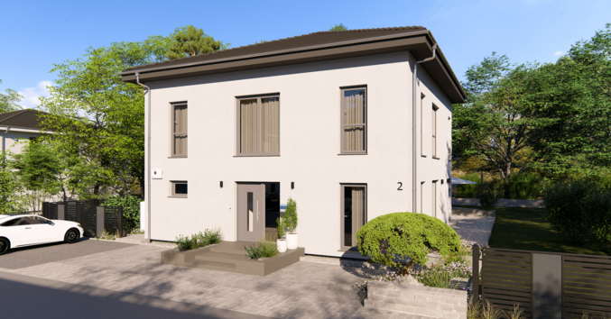 Stadtvilla City Villa 1 V2 von allkauf, Ansicht Eingang am Tag