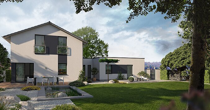 Mehrfamilienhaus Generation 8 von allkauf, Ansicht Garten am Tag