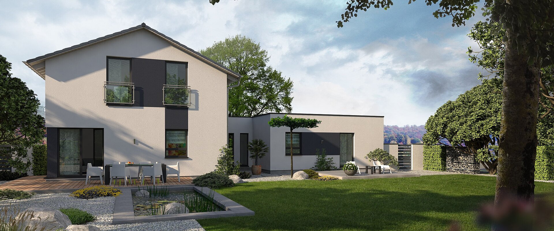 Mehrfamilienhaus Generation 8 von allkauf, Ansicht Garten am Tag