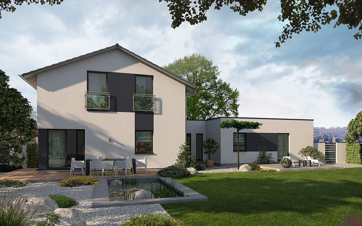 Mehrfamilienhaus Generation 8 von allkauf, Ansicht Garten am Tag