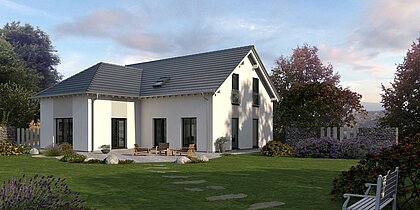 Mehrfamilienhaus Generation 1 von allkauf, Ansicht Garten am Tag