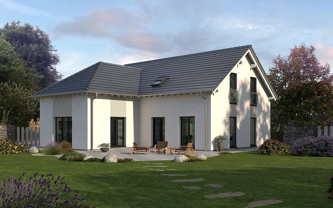 Mehrfamilienhaus Generation 1 von allkauf, Ansicht Garten am Tag