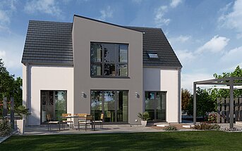 Einfamilienhaus Prestige 3 von allkauf, Ansicht Garten bei Tag