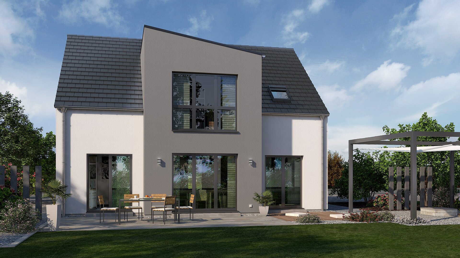 Einfamilienhaus Prestige 3 von allkauf, Ansicht Garten bei Tag