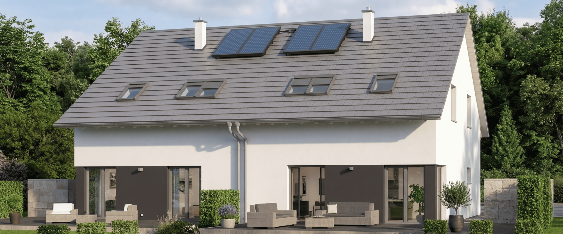 Mehrfamilienhaus Generation 7 von allkauf, Ansicht Garten am Tag