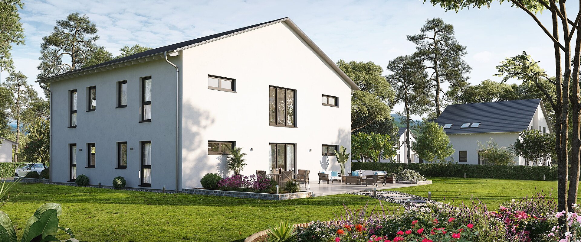 Wohngemeinschaftshaus Connect 3 von allkauf, Ansicht Garten am Tag
