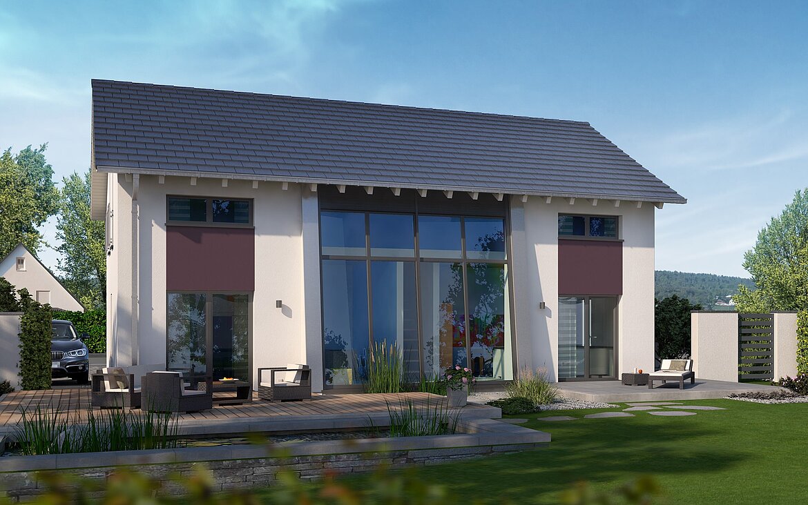 Einfamilienhaus Trendline S1 von allkauf, Ansicht Garten am Tag