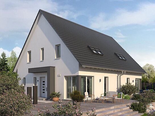 Mehrfamilienhaus Double 4 von allkauf, Ansicht Garten am Tag