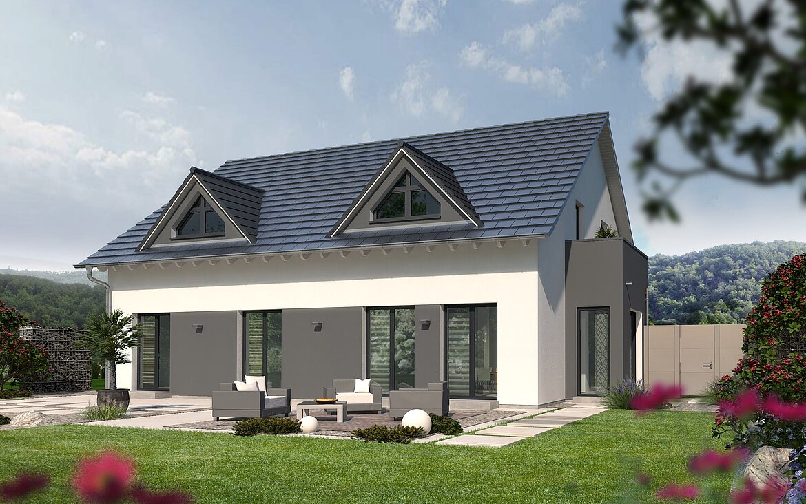 Mehrfamilienhaus Generation 5 von allkauf, Ansicht Garten am Tag