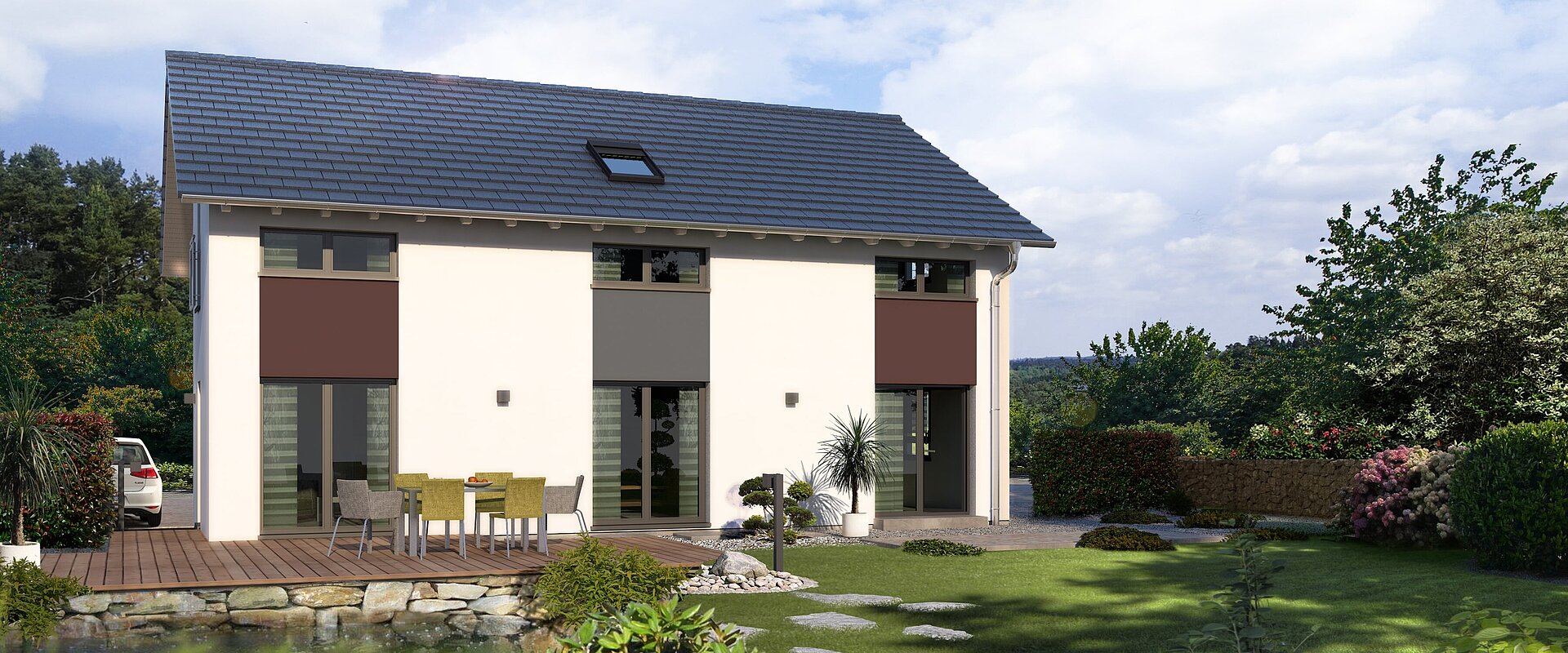 Einfamilienhaus Trendline S5 von allkauf, Ansicht Garten am Tag