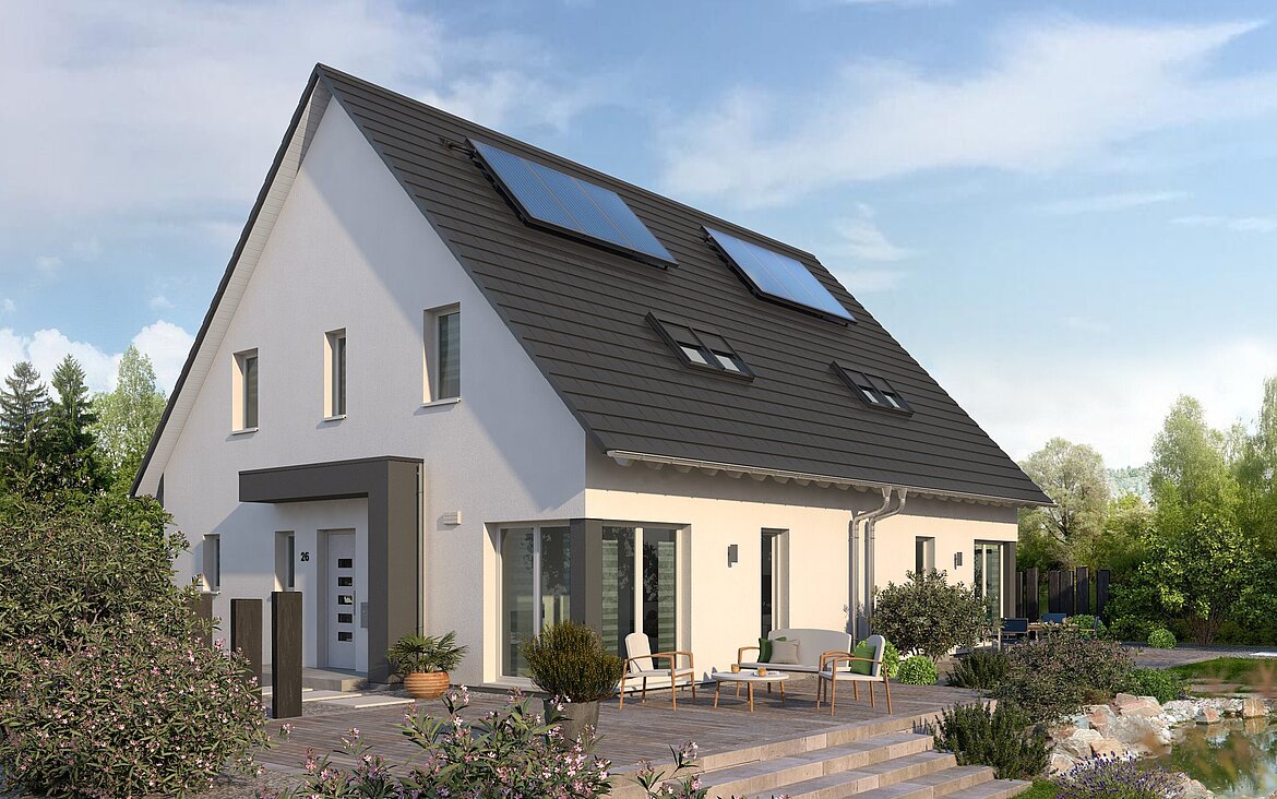 Mehrfamilienhaus Double 4 von allkauf, Ansicht Garten am Tag