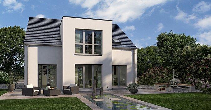 Einfamilienhaus Prestige 3 von allkauf, Ansicht Garten bei Tag