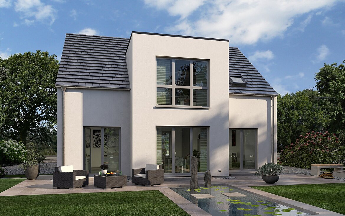Einfamilienhaus Prestige 3 von allkauf, Ansicht Garten bei Tag