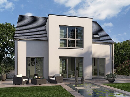 Einfamilienhaus Prestige 3 von allkauf, Ansicht Garten bei Tag