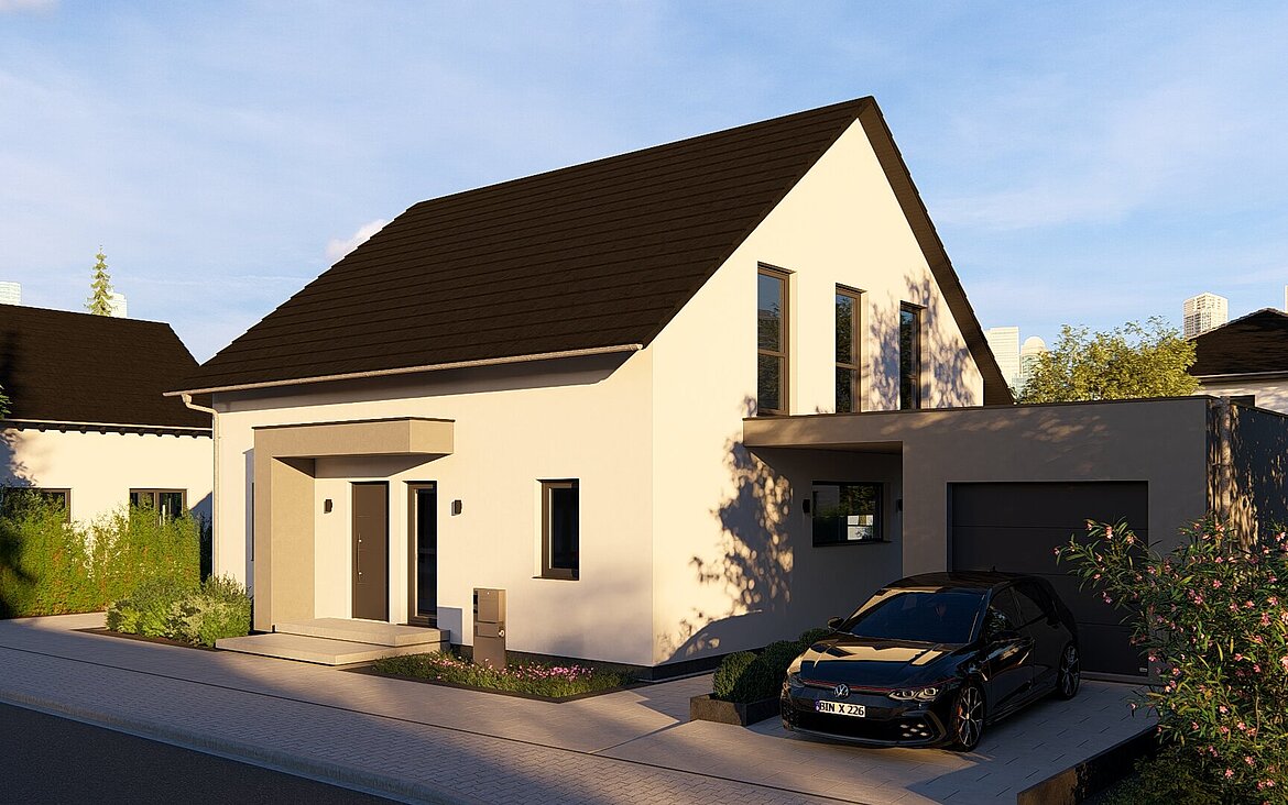 Aktionshaus Pure Home 3 von allkauf. Vorderansicht am Nachmittag
