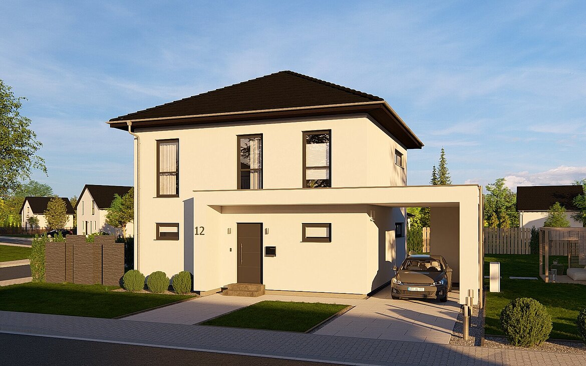 Aktionshaus Pure Home 4 von allkauf. Vorderansicht am Nachmittag
