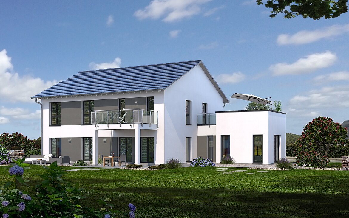 Mehrfamilienhaus Generation 5 V2 von allkauf, Ansicht Garten am Tag