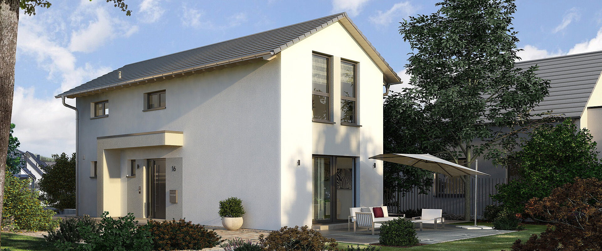 Einfamilienhaus Cityline 3 von allkauf, Ansicht Garten am Tag