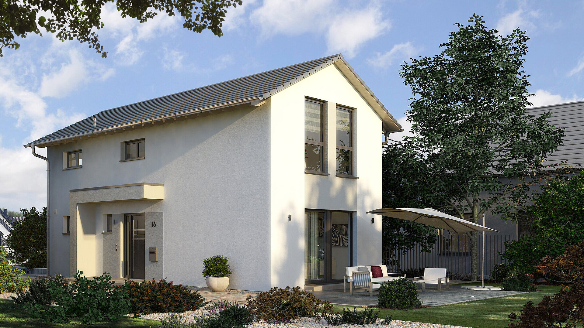 Einfamilienhaus Cityline 3 von allkauf, Ansicht Garten am Tag