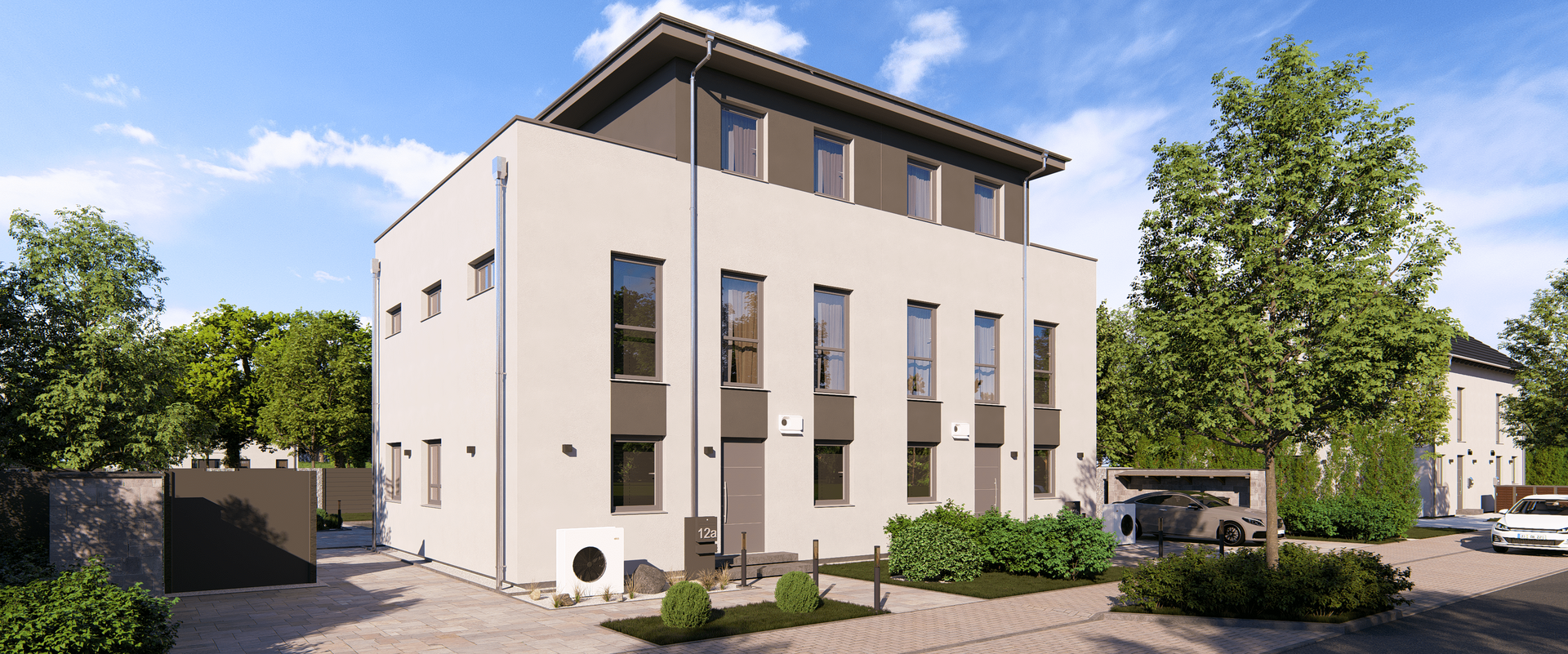 Mehrfamilienhaus Double 12 W von allkauf, Vorderansicht am Tag