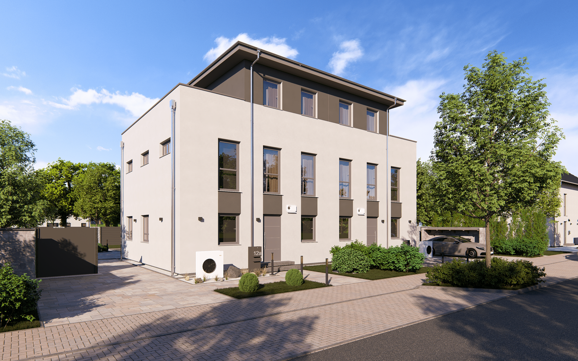 Mehrfamilienhaus Double 12 W von allkauf, Vorderansicht am Tag