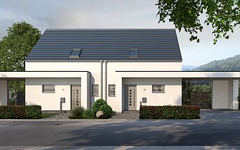 Mehrfamilienhaus Double 10 von allkauf, Vorderansicht am Tag