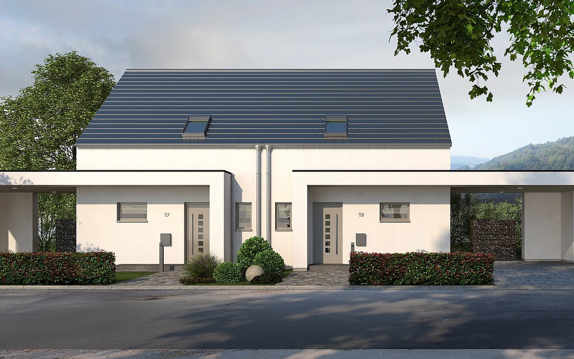 Mehrfamilienhaus Double 10 von allkauf, Vorderansicht am Tag